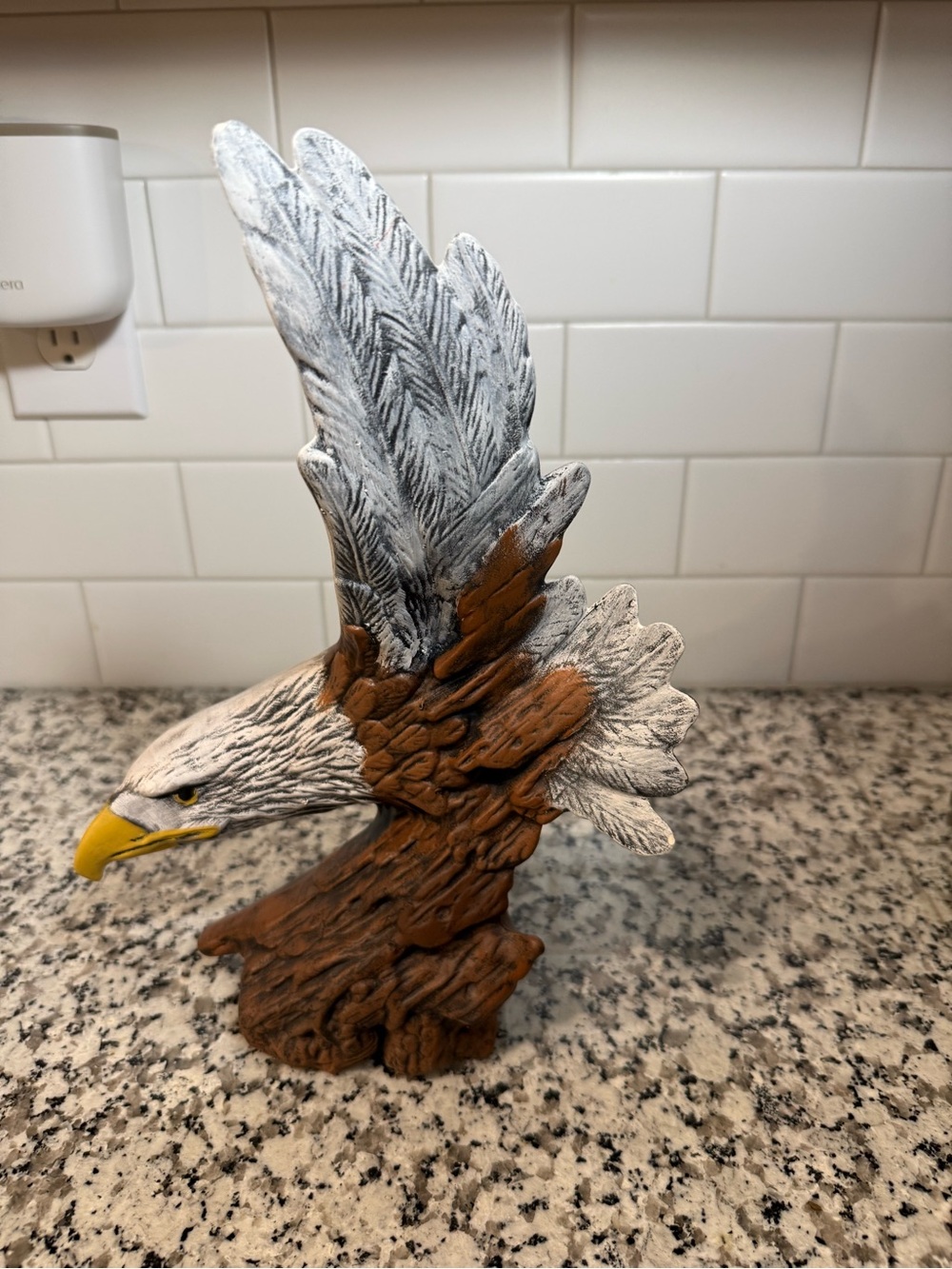 Hand-Painted Bald Eagle Sculpture - White, Brown, Yellow
